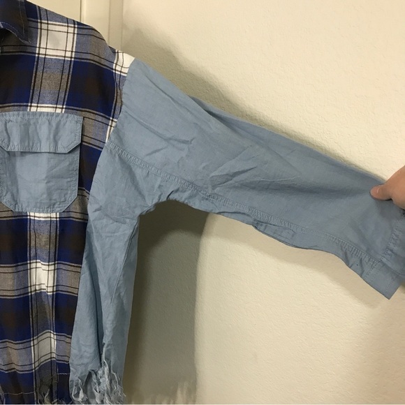 *New* Cato blue plaid flannel long sleeve button down with fray hem edge small - Picture 5 of 9